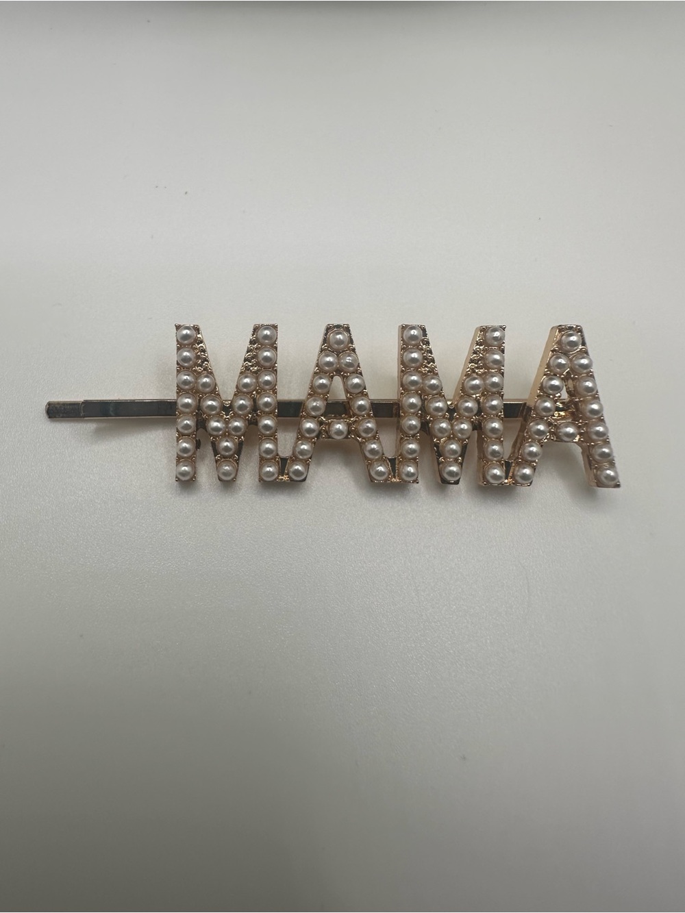 Pearl-Embellished MAMA Hat or Hair Pin Gold Tone